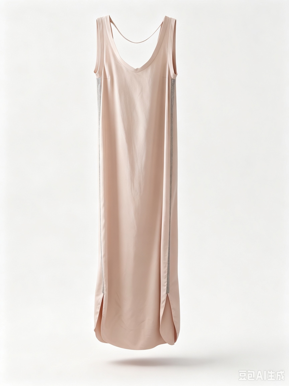 Elegant Brunello Cucinelli sleeveless maxi dress in soft blush pink nude tone